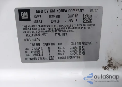 2017 Buick Encore Preferred z USA, uszkodzony, nr VIN KL4CJESB6HB122927